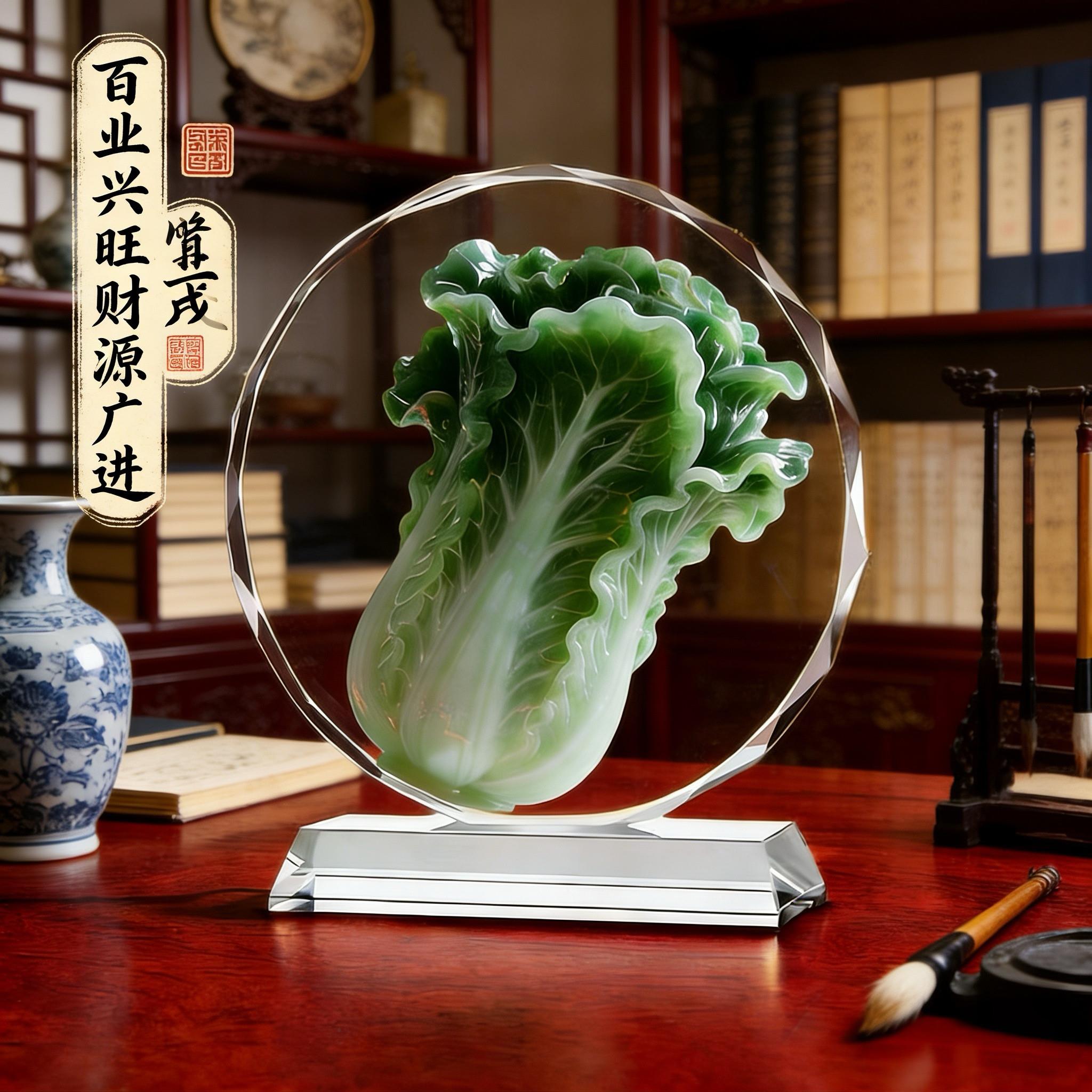 百业兴旺玉白菜水晶摆饰招财进宝客厅办公室开业礼物乔迁风水摆饰