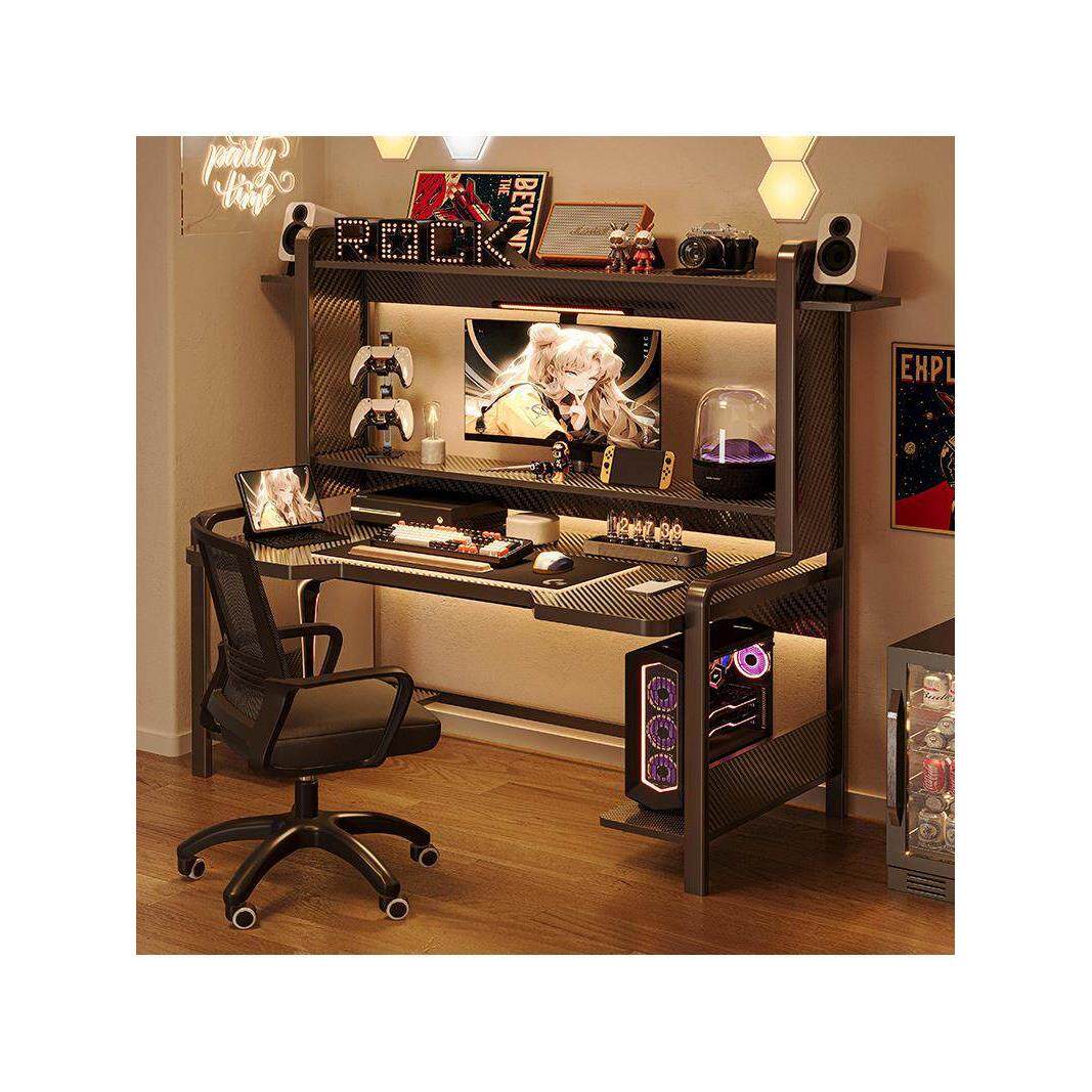 台式机电脑桌带置物架卧室家用小型电脑桌书架一体电竞桌椅套装