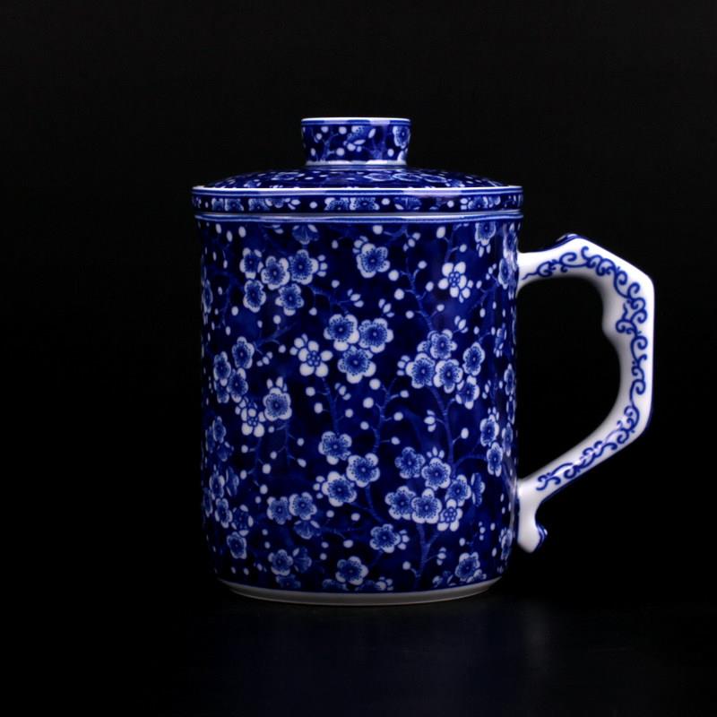 景德镇陶瓷茶杯带盖子过滤彷古青花冰梅陶瓷杯子茶水分离礼品办公