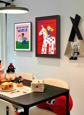 巴胺餐多厅装油饰画饭置厅大白墙组合壁67458画感奶风餐桌物架挂