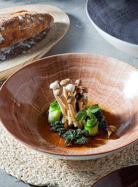 2025意欧沙SJT11554拉碗创高颜值陶瓷面特色木碗纹法式式汤碗碟餐