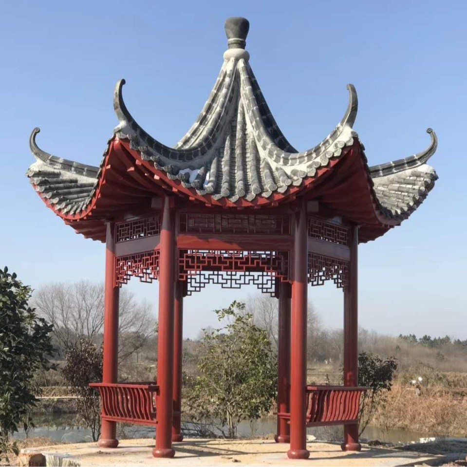 直购户外防腐木四凉亭走廊公园庭院学校廊架古建仿古建筑防腐凉亭