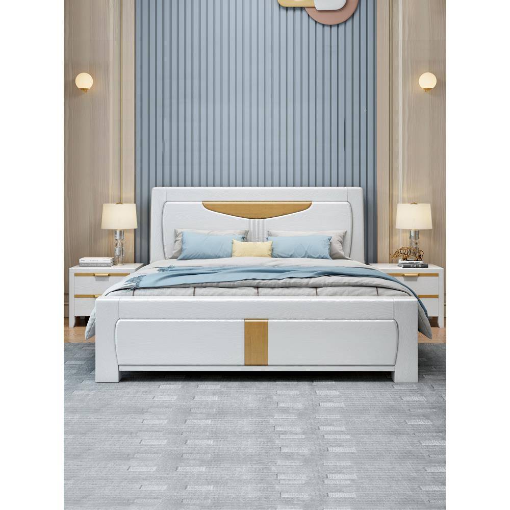 全实床主卧实18米橡木双人床简约现代压纹.木床F7679HM8木1.5白色