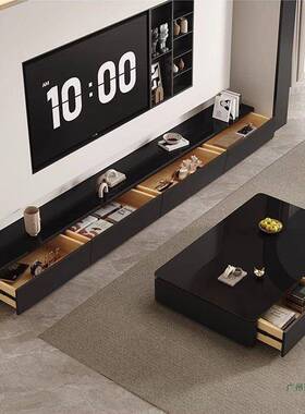 房黑色茶几电客视柜组合家用厅新款小户型落地璃电EDF视柜出租玻