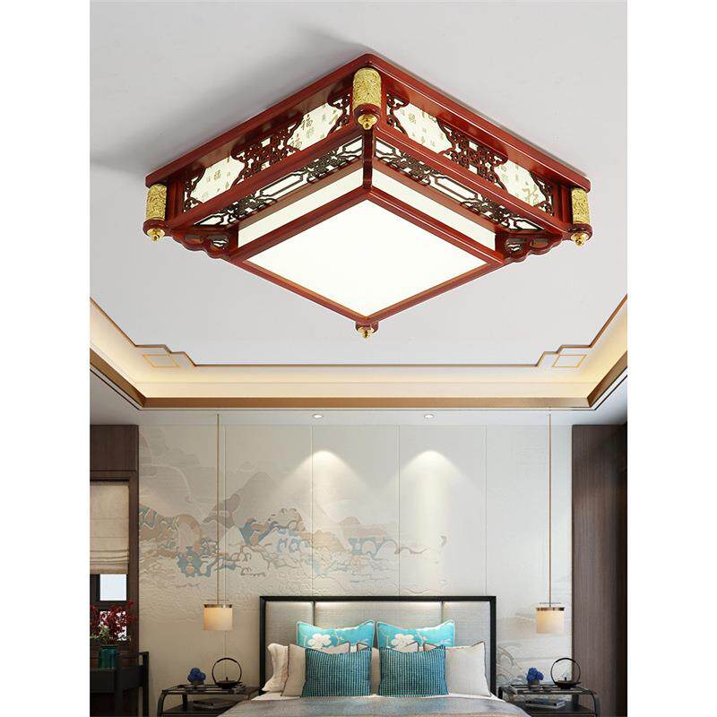 新中式吸顶客厅主卧室灯LE长形古餐D厅大385气方中国风实木灯灯具