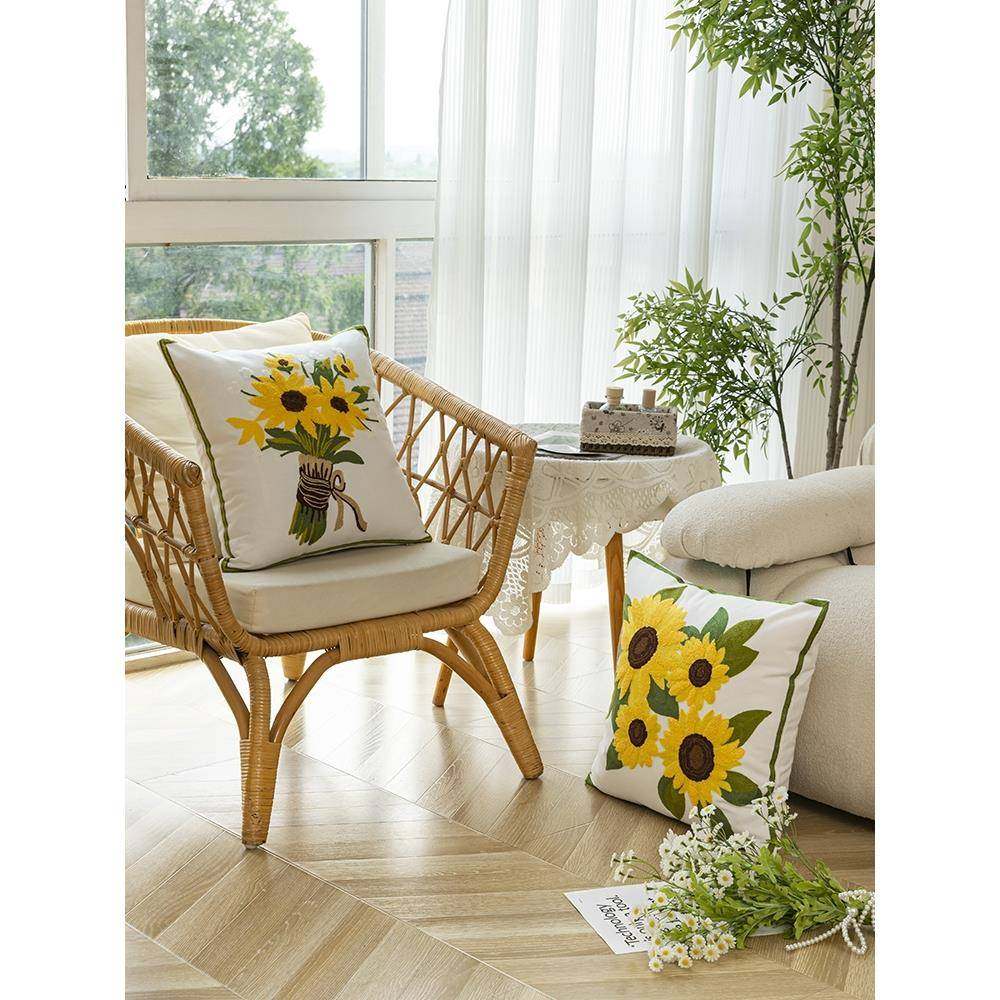 IYU刺绣抱枕田园风沙发客厅美TThurmrg式抱枕日套4不含芯靠垫X45*