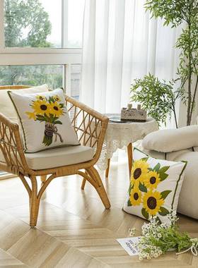 IYU刺绣抱枕田园风沙发客厅美TThurmrg式抱枕日套4不含芯靠垫X45*