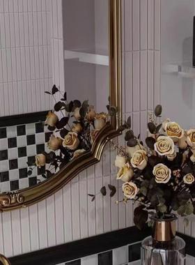 法胶式复古智橡木浴室JBR镜美式主卧挂墙式l能ed妆灯梳妆镜壁挂化