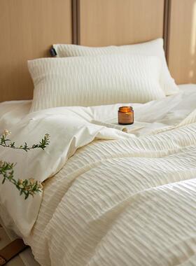 A类奶油色棉泡泡棉ZON纱四件用套超柔亲肤水洗棉提花全被纯套床上