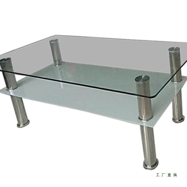 现代简约玻璃化茶几迷你小茶桌长方简易钢双层透明形JUC经济户型