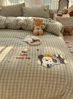 款2025新用卡通HAJ毛巾绣柔水洗云棉四件套床上品床单被套学生三