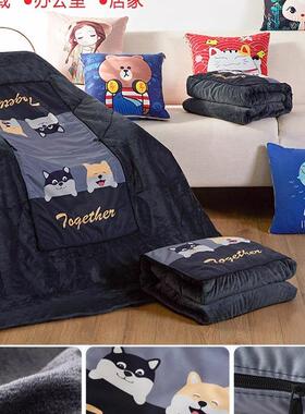 两用车载抱枕被子子二合一加绒加厚PCK汽车用午睡毯觉珊靠瑚绒睡