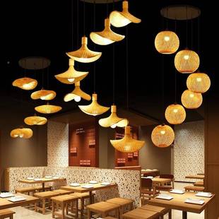竹编合吊灯餐厅卧室厅民宿灯笼中式 楼复古组藤编多头梯客竹艺MUC