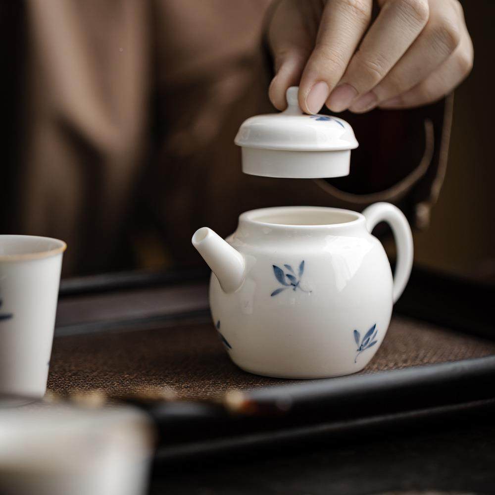 泥人人述KCC玉泥白手绘兰心小品蝶壶釉下彩兰水墨风蝴泡茶壶文茶