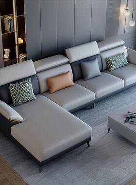 布沙发13147客厅意转式艺奢简约现代免洗科技布贵妃角混搭拼色防