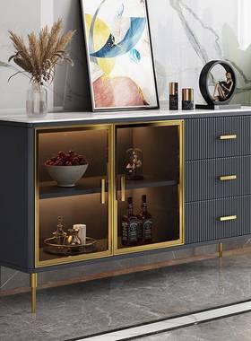 轻奢岩板餐边98511现代简约镜面隔物柜柜断简约感应灯客厅意式储