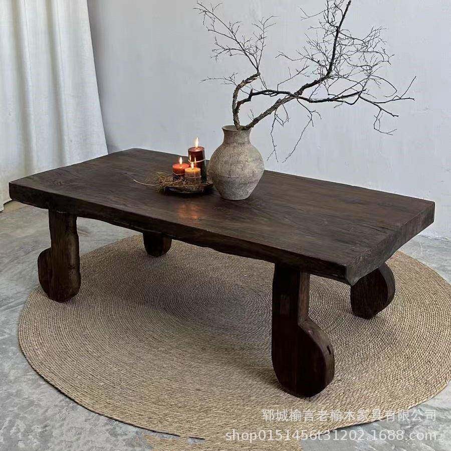 老榆木茶几VSX家客宿厅榻米阳台茶台用做旧实木小茶桌民泡茶桌榻