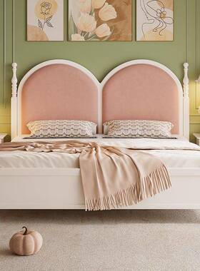 法式奶油风实主木EFO床1米5单床架女生.卧室白色18人米粉色软包公