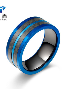 碳纤维双色戒指男时尚新款欧美厂家直销不锈钢跨境爆款配饰