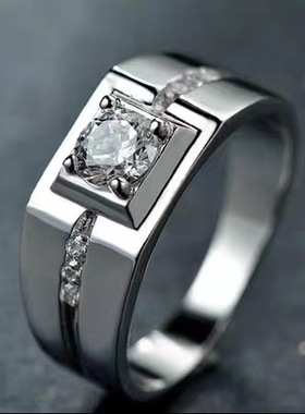 2025新款莫桑钻商务男戒四爪白金闭口1克拉奢华气派经典食指佩饰