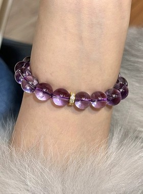 九紫离火天然巴西串珠紫水晶手链转运紫葡萄s925纯银不掉色手串