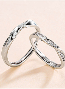 S925纯银双生结对戒男女款开口戒指简约时尚设计小众一对高级感