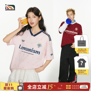 lemanism美式潮流满印星星短袖T恤男款2026夏季新款V领球衣球服女