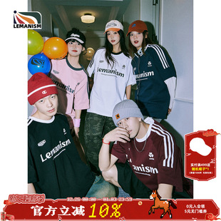 lemanism夏季 三条杠运动体恤衫 美式 男插肩袖 复古t恤短袖 明星同款