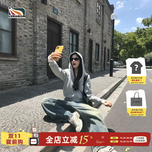 lemanism美式潮流纯色开衫连帽卫衣男款2026春季新款情侣款外套女