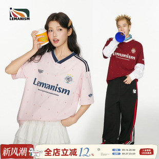 lemanism美式潮流满印星星短袖T恤男款2026夏季新款V领球衣球服女