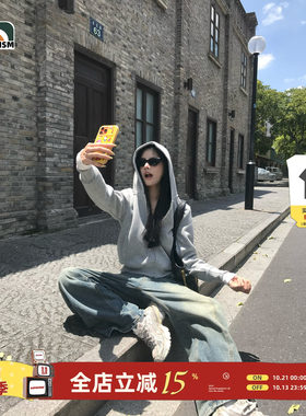 lemanism美式潮流纯色开衫连帽卫衣男款2026春季新款情侣款外套女
