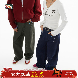 lemanism美式潮流满印星星刺绣牛仔裤男2025新款情侣款休闲裤子