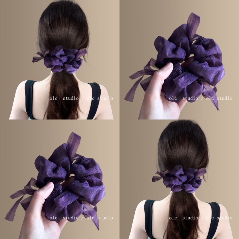 紫色迷雾芭蕾风超大蝴蝶结大肠发圈高级感扎马尾头绳2025新款发饰