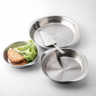 316不锈钢盘菜盘圆形家用盘子圆盘烤盘烤箱用 可加热特厚304