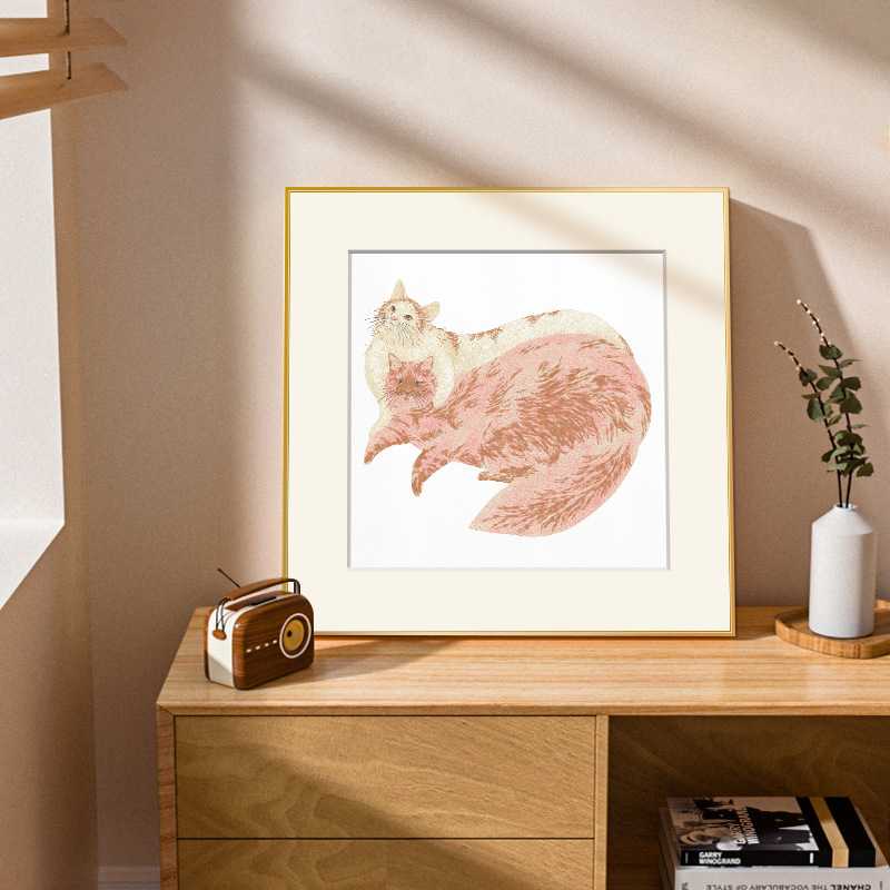 北欧儿童房可爱猫咪装饰画现代文艺温馨客厅背景挂画玄关入壁画图片