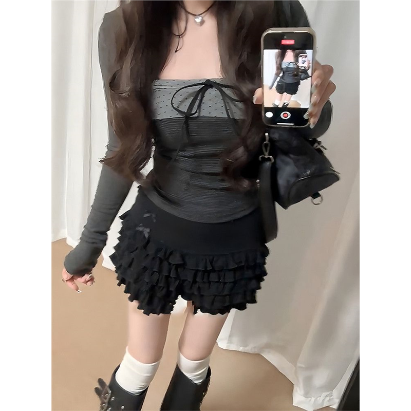 法式套装韩系条纹拼接假两件T恤女冬季黑色毛呢半身裙中裙两件套,女装/女士精品,时尚套装,淘宝优惠券,粉丝福利购,淘宝优惠卷