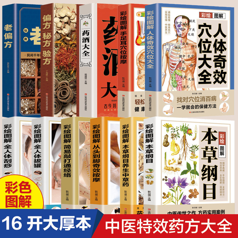 【官方正版】彩绘图解系列中医百科大全全11册本草纲目按摩拔罐刮痧药酒穴位偏方药材中草药图解老偏方手足耳穴位按摩打通经络
