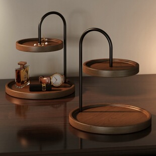 入户门钥匙收纳神器实木玄关托盘摆件现代古风轻奢高端客厅置物架