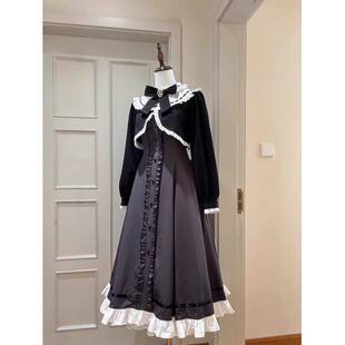 法式优雅千金感套装女早春季设计感木耳黑色上衣灰色连衣裙两件套