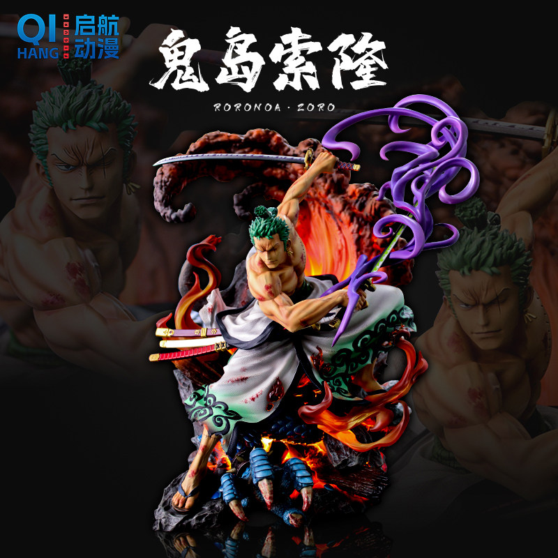 海贼王手办索隆大型LC良辰三刀流和之国鬼岛GK可亮灯雕像模型摆件