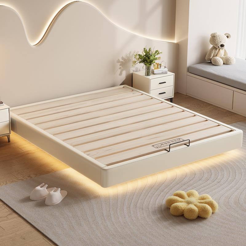 纯实木无床头床悬浮床架榫卯加厚静音互不干扰奶油风榻榻米排骨架