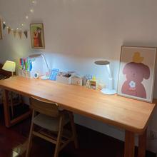 实木原木色樱桃木色双人台式电脑桌电竞桌大书桌工作台红橡木色桌