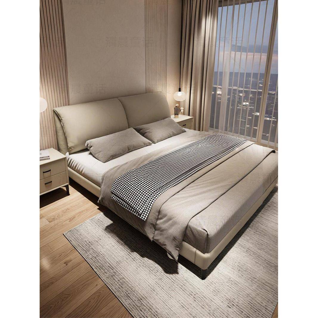 大象耳朵真皮床现代简约意式极简1.8m双人主卧室2米x2米2大床婚床