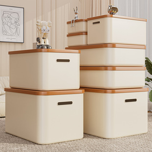 桌面收纳盒杂物玩具零食收纳筐带盖大容量整理箱塑料长方形储物盒