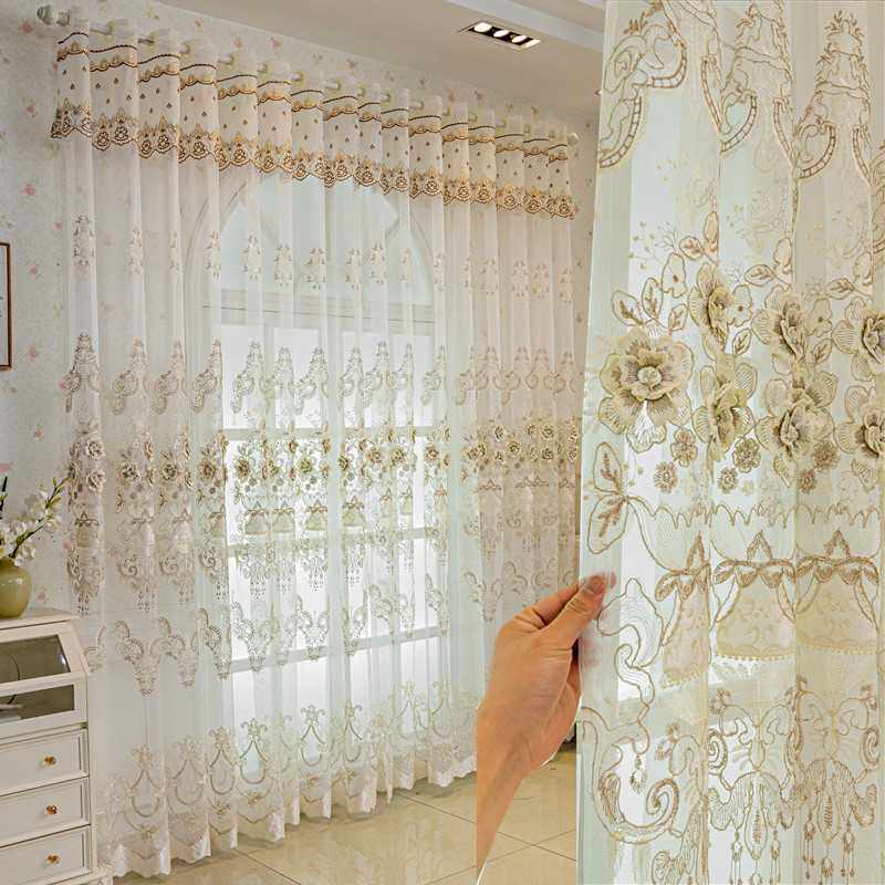欧式高档奢华大气客厅阳台卧室飘窗纱帘浮雕绣花窗纱白色窗帘成品