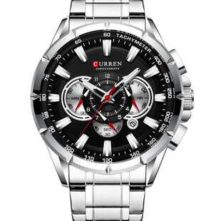 CURREN卡瑞恩8363男士七针多功能石英钢带表日历星期表防水WATCH