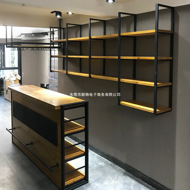 铁艺吊架吧台置物架前台悬挂酒架工业风实木装饰墙上壁挂隔板架子