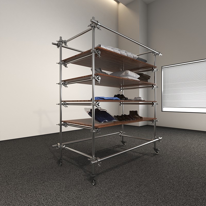 服装店展示架不锈钢轮子挂衣架工业风脚手架买手店V陈列落地架女