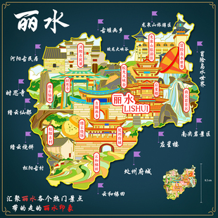 （有版权）浙江丽水城市金属冰箱贴古堰画乡蛟龙大峡谷文创纪念品