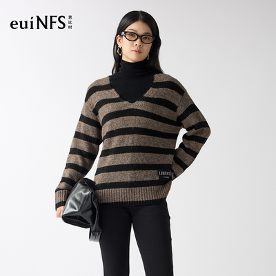 恩比时设计感针织套头衫2025冬季新款条纹宽松休闲百搭长袖毛衣